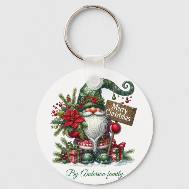 Merry Christmas Postcard Key Ring (Front)