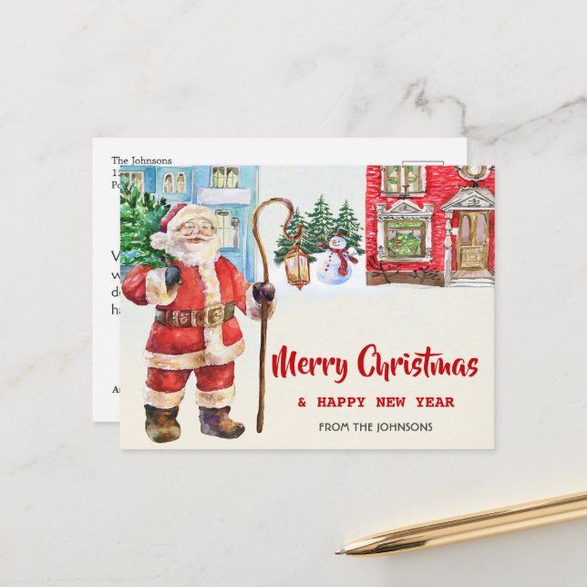 Merry Christmas postcard Seasons greetings card (Front/Back In Situ)
