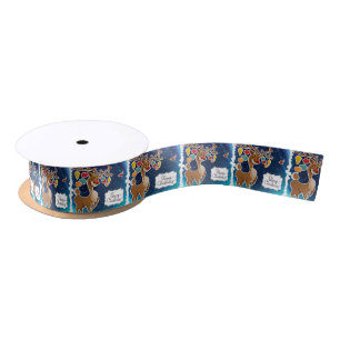 Merry Christmas Prancing Reindeer Satin Ribbon