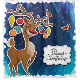 Merry Christmas Prancing Reindeer Shower Curtain