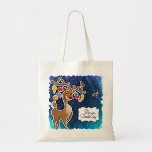 Merry Christmas Prancing Reindeer Tote Bag