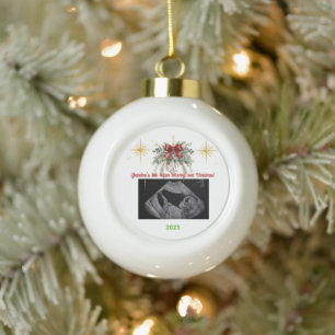 Merry Christmas Pregnancy Ultrasound Photo Grandma Ceramic Ball Christmas Ornament
