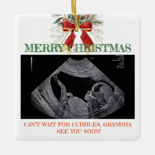 Merry Christmas Pregnancy Ultrasound Photo Grandma Ceramic Ornament