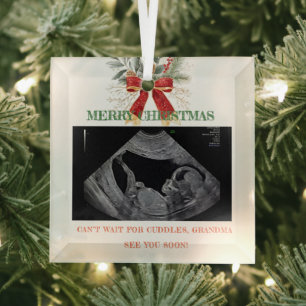 Merry Christmas Pregnancy Ultrasound Photo Grandma Glass Tree Decoration