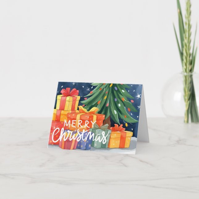 Merry Christmas Presents Folded Holiday Card (Front)