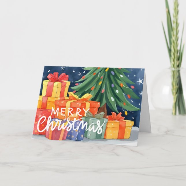 Merry Christmas Presents Folded Holiday Card (Front)