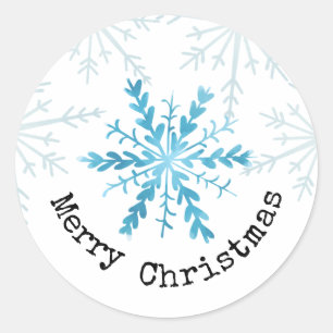 Merry Christmas Pretty Blue Snoflake Classic Round Sticker