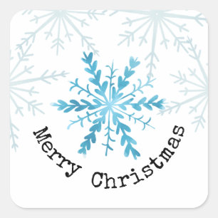 Merry Christmas Pretty Blue Snowflake Square Sticker