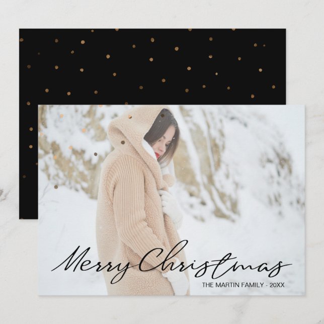Merry Christmas Pretty Dots Add Photo and Name Holiday Card (Front/Back)