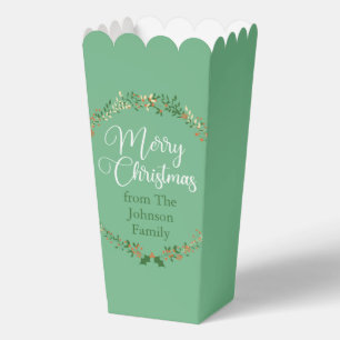 Merry Christmas Pretty Green Wreath Custom Party Favour Box