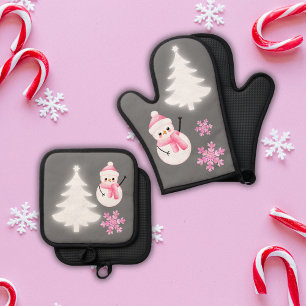 Merry Christmas Pretty in Pink   Oven Mitt & Pot Holder Set