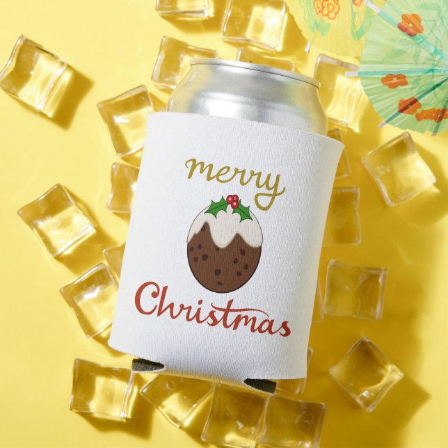 Merry Christmas+Pudding Design Can Cooler (In Situ Summer)
