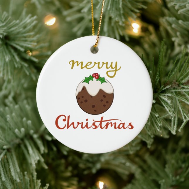 Merry Christmas+Pudding Design Ceramic Tree Decoration (Tree)