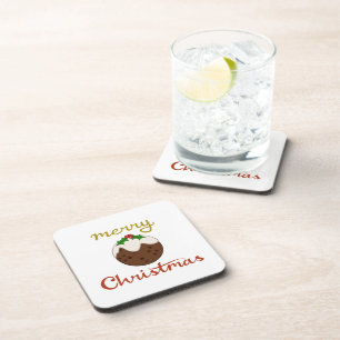 Merry Christmas+Pudding Design Coaster