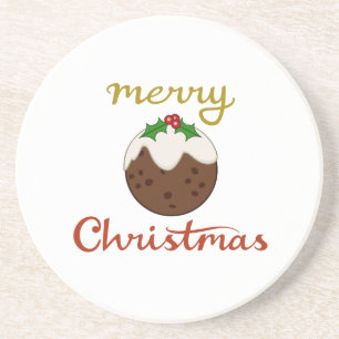 Merry Christmas+Pudding Design Coaster