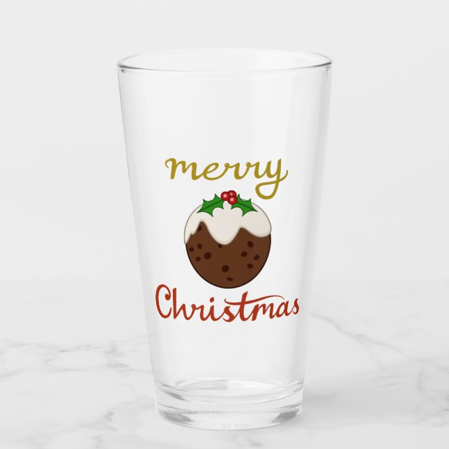 Merry Christmas+Pudding Design Glass (Front)