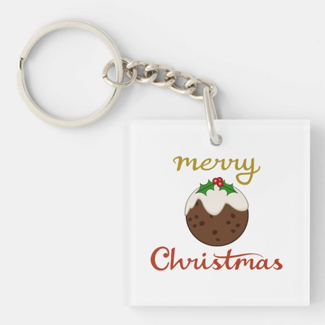Merry Christmas+Pudding Design Key Ring (Front)