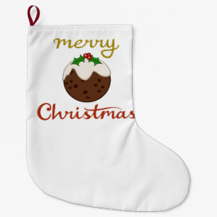 Merry Christmas+Pudding Design Large Christmas Stocking