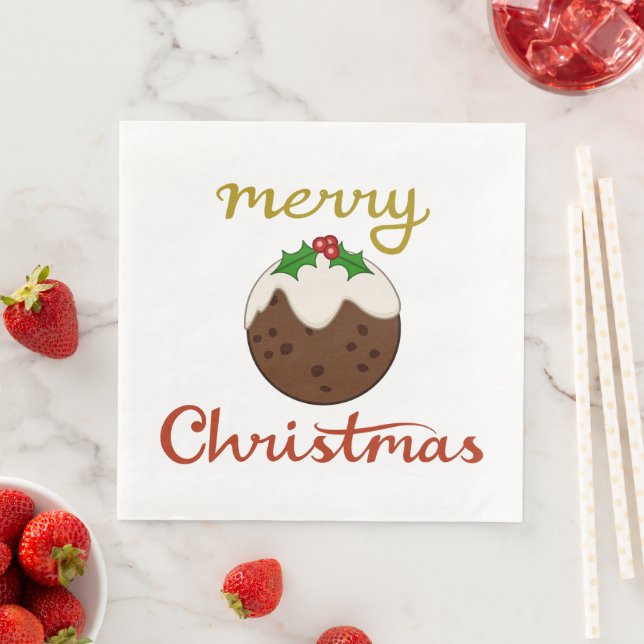 Merry Christmas+Pudding Design Napkin (Insitu)