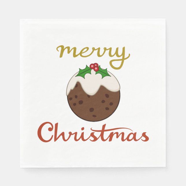 Merry Christmas+Pudding Design Napkin (Front)