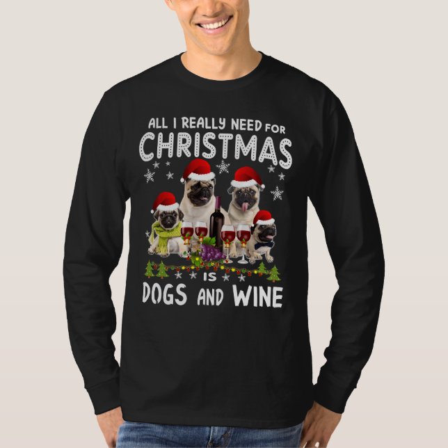Merry Christmas Pug &amp; Wine Essential T-Shirt 2 (Front)