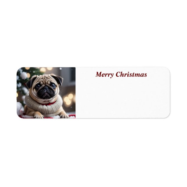 Merry Christmas Pug Dog address label (Front)
