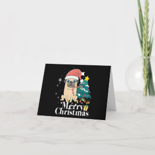 Merry Christmas Pug Dog Christmas Tree Card