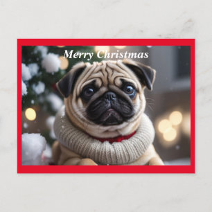 Merry Christmas Pug Dog Holiday Postcard