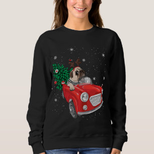 Merry Christmas Pug Dog Red Truck Xmas Tree Lights Sweatshirt