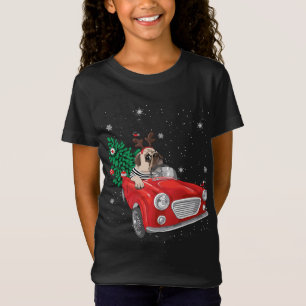 Merry Christmas Pug Dog Red Truck Xmas Tree Lights T-Shirt
