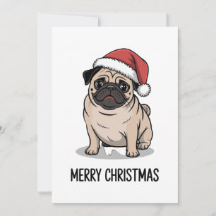 Merry Christmas Pug Dog Santa Hat Holiday Season Invitation