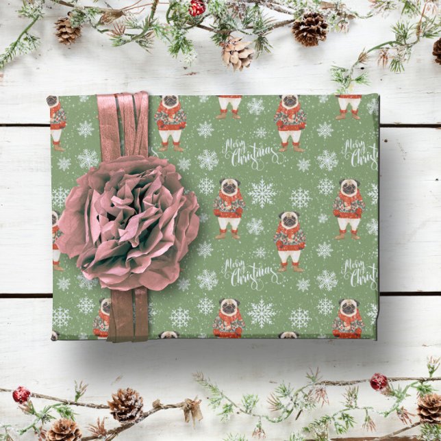 Merry Christmas Pug Dog  Wrapping Paper (Creator Uploaded)