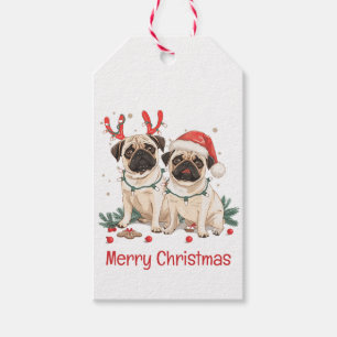 Merry Christmas Pug Dogs Gift Tags