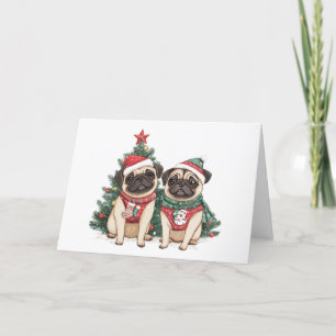 Merry Christmas Pug Dogs Holiday Card