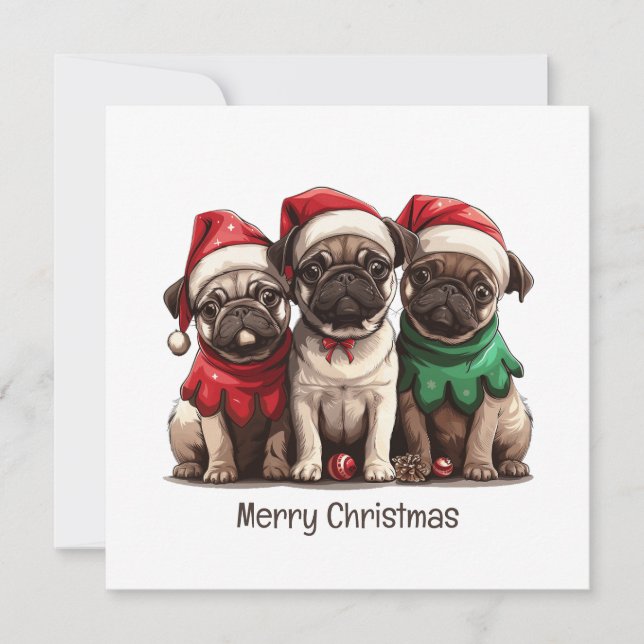 Merry Christmas Pug Dogs Holiday Card (Front)