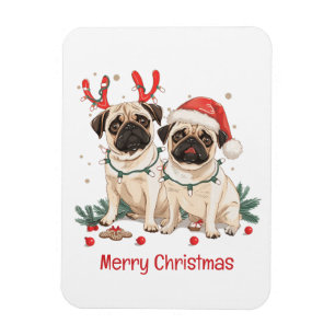 Merry Christmas Pug Dogs Magnet
