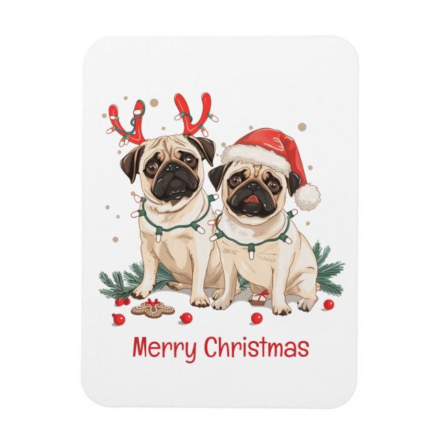 Merry Christmas Pug Dogs Magnet (Vertical)