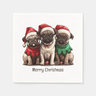 Merry Christmas Pug Dogs Napkin