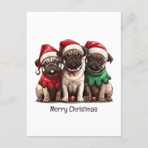 Merry Christmas Pug Dogs Postcard