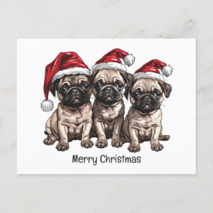 Merry Christmas Pug Dogs Santa Postcard