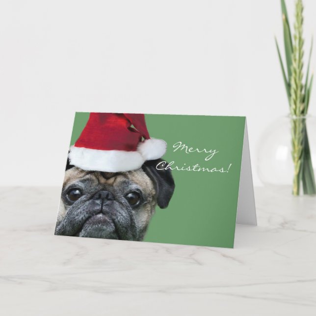 Merry Christmas Pug greeeting card (Front)