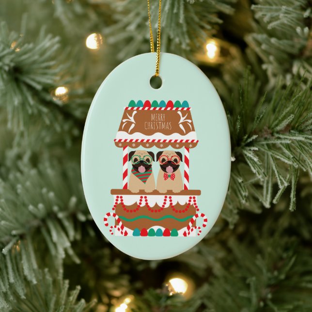 Merry Christmas Pug Holiday Stand Dogs Ceramic Tree Decoration (Tree)