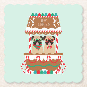 Merry Christmas Pug Holiday Stand Dogs Paper Coaster