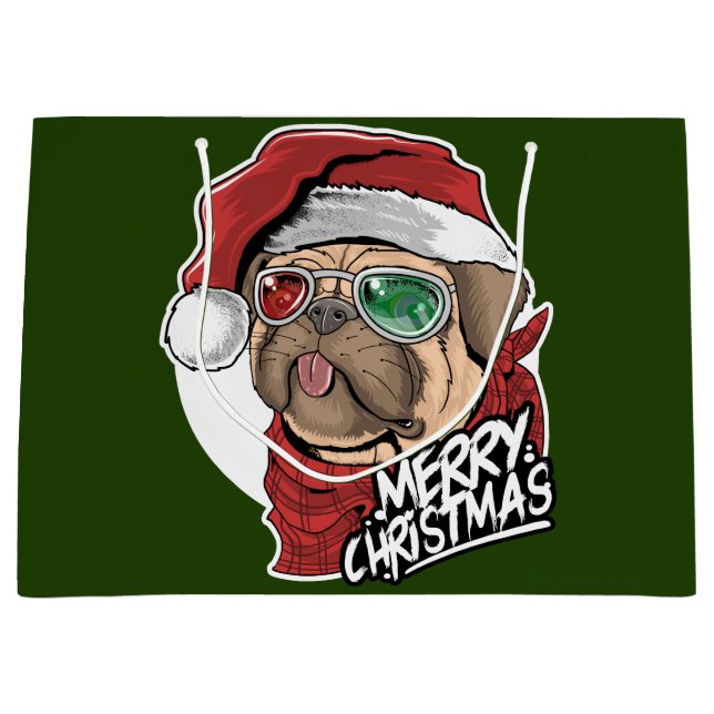 Merry Christmas Pug Large Gift Bag (Front)