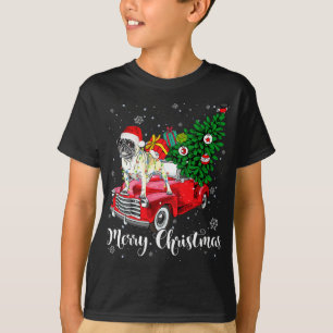 Merry Christmas Pug Lover Santa Light Red Truck Xm T-Shirt