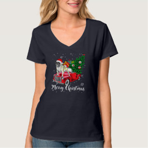 Merry Christmas Pug Lover Santa Light Red Truck Xm T-Shirt