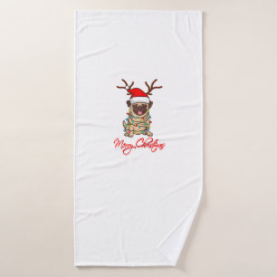 MERRY CHRISTMAS PUG Owner Ugly Christmas Funny Dog Bath Towel