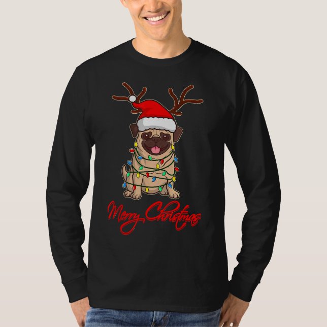 MERRY CHRISTMAS PUG Owner Ugly Christmas Funny Dog T-Shirt (Front)