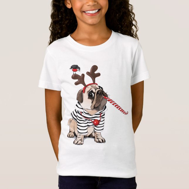 Merry Christmas | Pug Reindeer T-Shirt (Front)