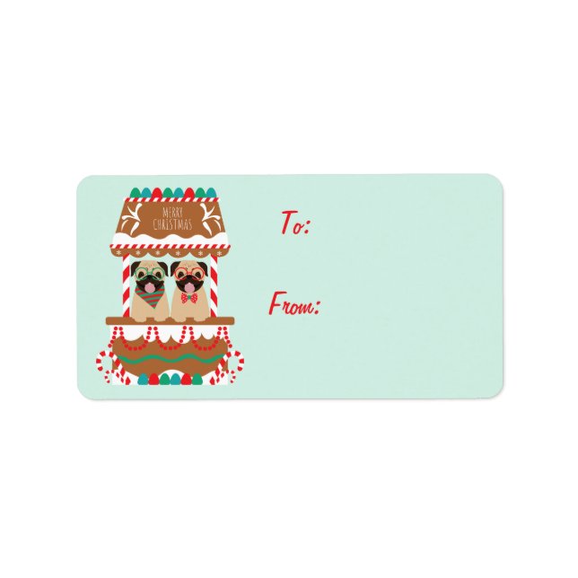 Merry Christmas Pugs Holiday Stand Dogs Label (Front)